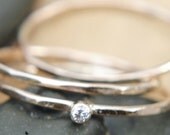 2 MM White Cut Diamond Bezel Set  Stacking rings in 14k Yellow Gold