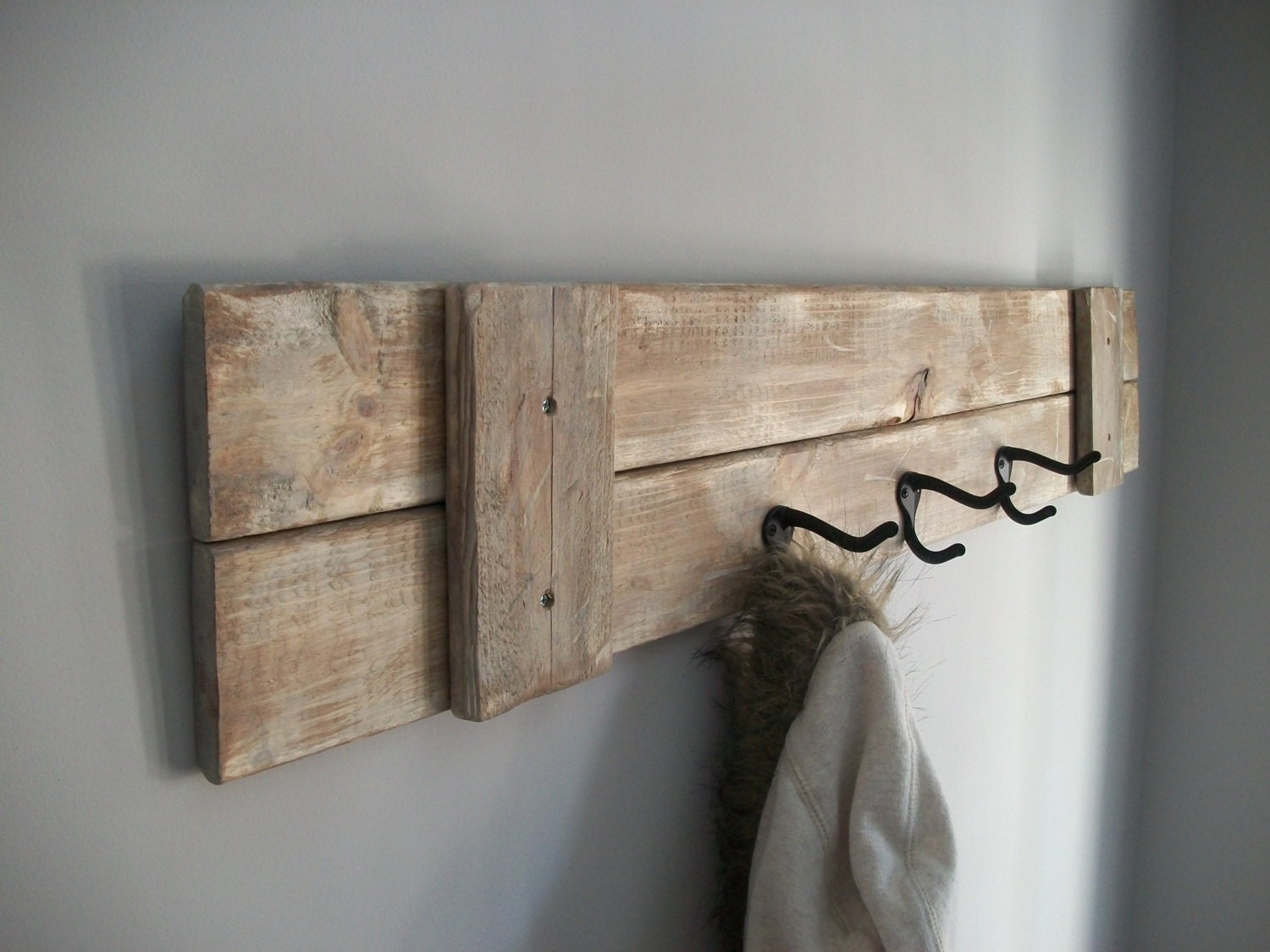 Coat Rack/ Farmhouse /rustic  grey weathered coat rack with 3 hooks - NaturalCreationsbyG