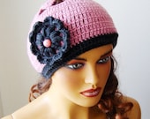 Hand Crochet Hat, Knit Dark Pink Beanie, Trendy Women Hat, Crochet Girl Beanie, Winter Fashion, Fall Fashion
