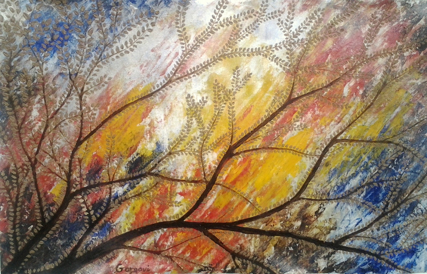 Original Oil Painting - Autumn Tree - Abstract Modern Art - Contemporary Impasto Painting - 26.4" x 16.9"
