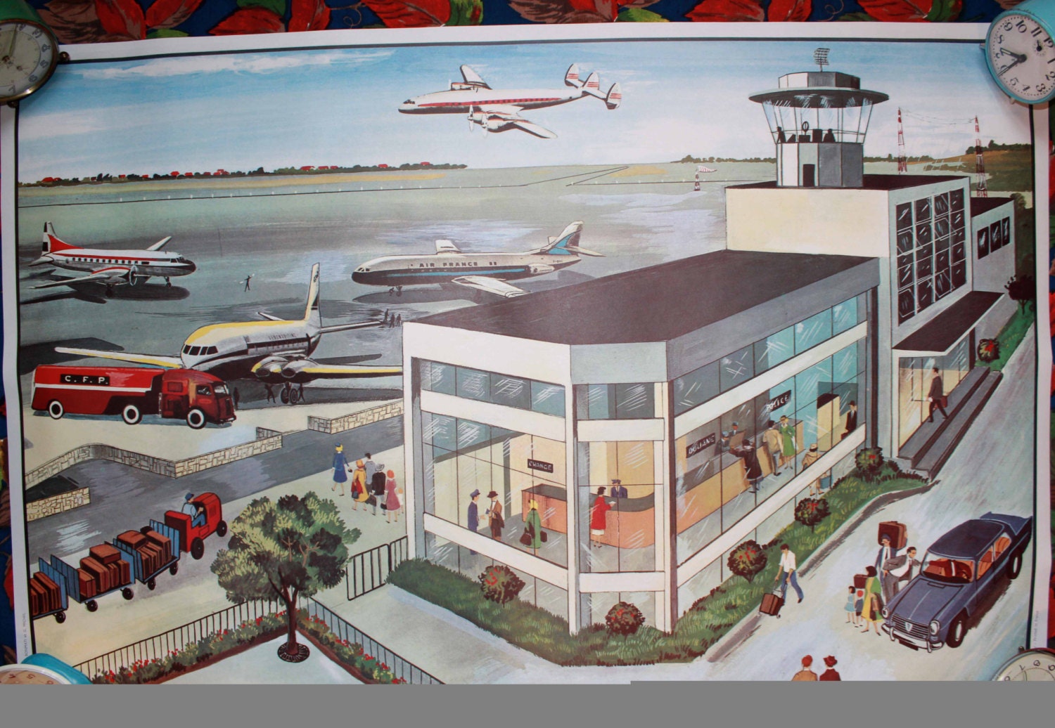 Very large and gorgeous - Vintage french school poster . 1960's MAP - Zoo - The Terminal