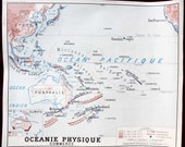 OCÉANIE Physique - OCÉANIE Politique , Gorgeous and Original Vintage French school map - Poster (Oceania Physics - Oceania Policy)