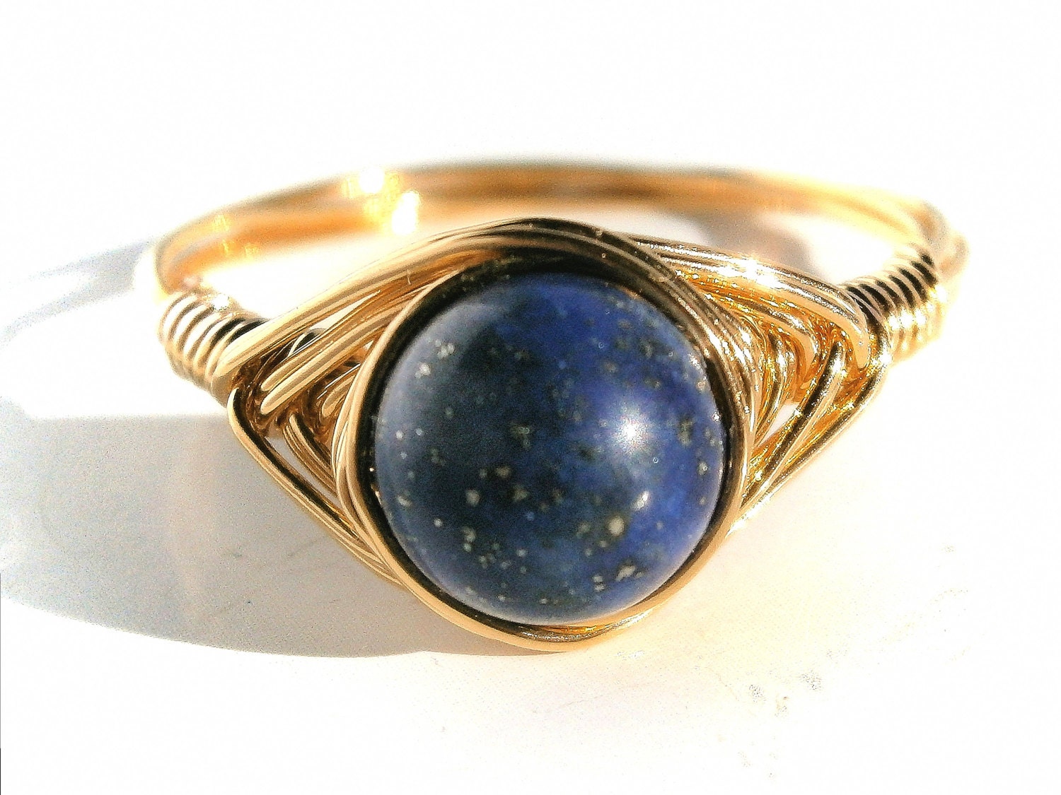 Gold lapis lazuli wire ring, Custom Sized, Wire Wrapped Ring, Gemstone Ring