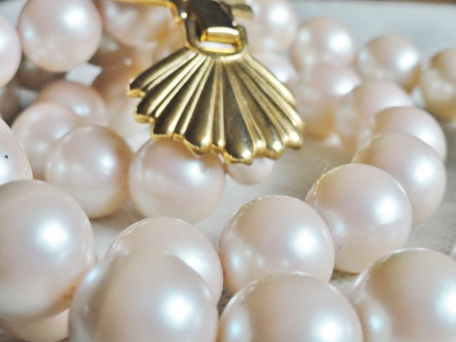 Vintage Faux Pearls, Pale Pink, Double Strand Necklace, Wedding Prom Jewelry