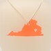 Virginia Wood or Acrylic State Love Necklace with Heart - 5 Woods and 60 Acrylics - Laser Cut Jewelry