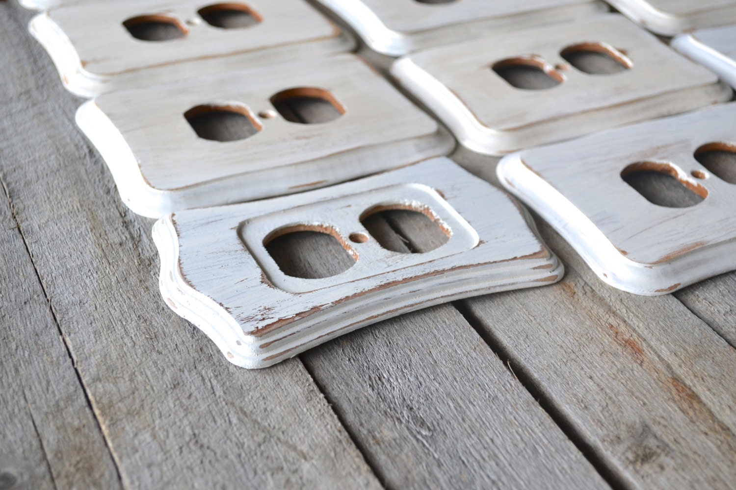Set of 13 Shabby Chic White Wooden Switch Plate Light Switch and Outlet Covers
