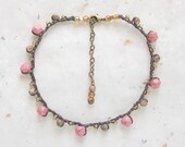 Pink Coral Brown, Bohemian Crochet Anklet, Handmade Boho Jewelry, Hippie Anklet, Summer Colors Teen Anklet