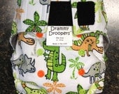 Baby Dino cloth one size AI2 (all in two) pocket diaper with insert (touchtape or snap closure - microfleece or suede cloth lining)