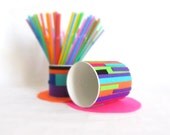 Multicolour striped Tin, Decorative can, Felt container - Tea Party Centerpiece - Upcycled Recycled Repurposed