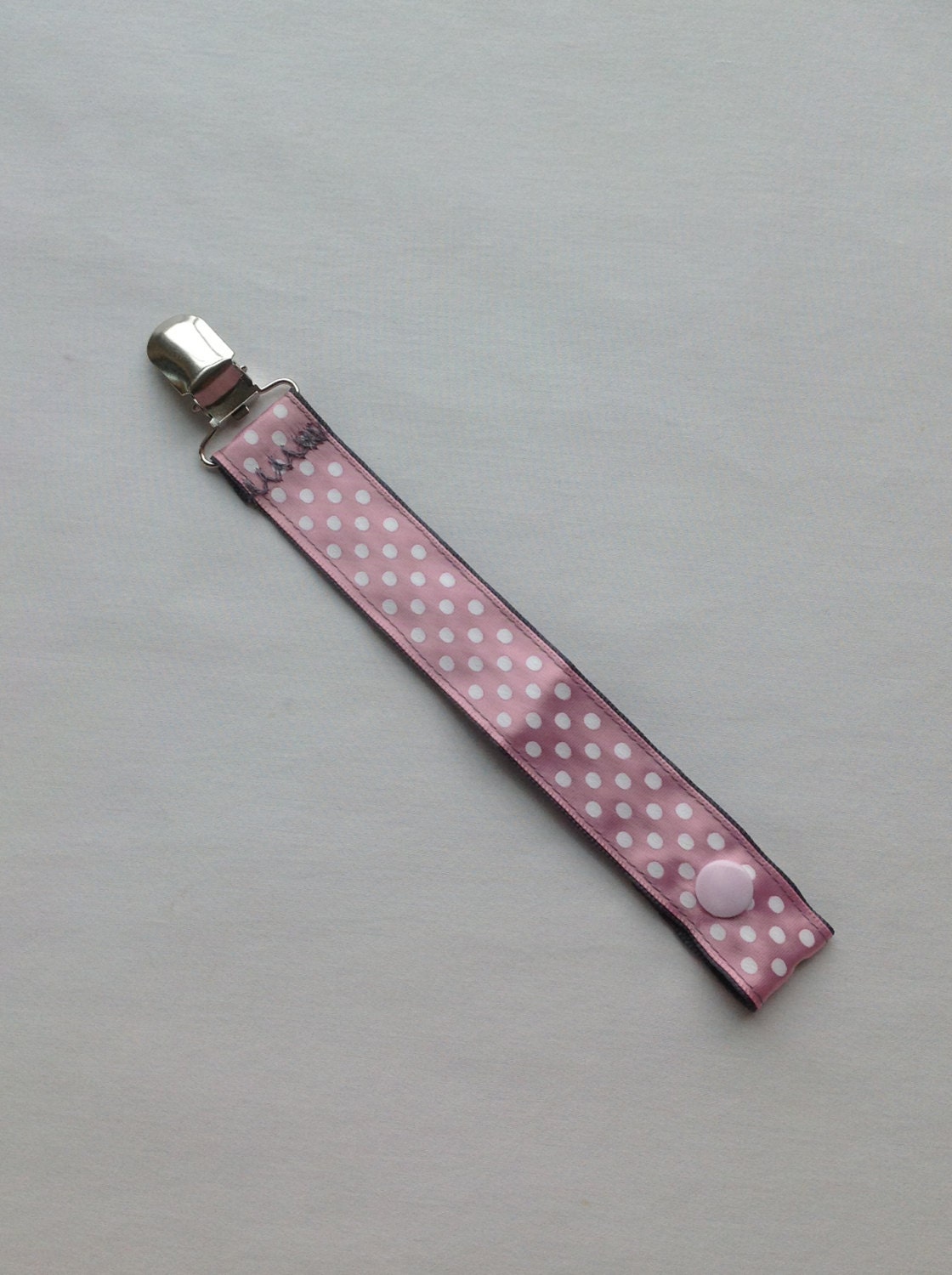 Handmade Universal Pacifier Clip - Pink & Grey Polka Dot - Newborn/Infant/Baby Pacifier clip, Soothie,MAM,Nuk,Avent Girl