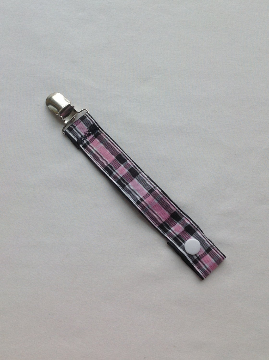 Handmade Universal Pacifier Clip - Pink & Black Plaid - Newborn/Infant/Baby Pacifier clip, Soothie,MAM,Nuk,Avent Girl