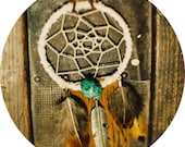 fringe DREAMCATCHER necklace // hippie boho festival jewelry- feather turquoise dyed howlite // long white dream catcher earth gypsy wear