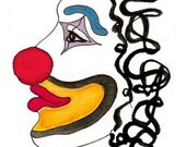 Art print of Original watercolor painting and ink and pencil drawing - illustration - Lonely Performer - 4 x 6