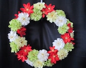 grapevine wreath,tropical wreath,floral wreath,door decor,daisy wreath,white,yellow,green and orange wreath,spring wreath