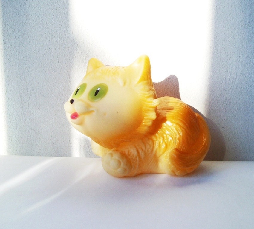 Pussycat toy Soviet Vintage USSR Children gift Russian design Nursery decoration Baby bath toy with big eyes