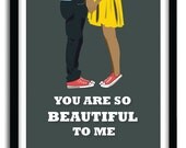 Anniversary art, Love quote print, You are so beautiful to me, modern art, love art,  romantic poster, Love Poster,  A4 Poster