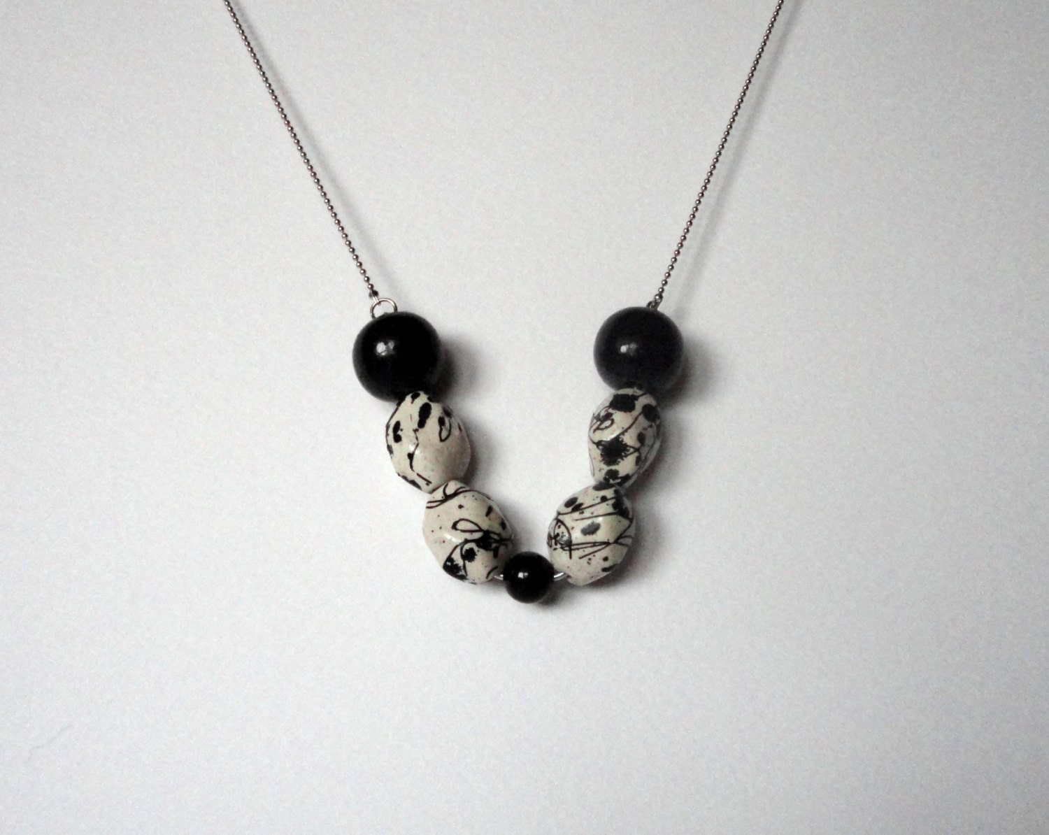 Necklace geometric shapes Necklace black  white Geometric jewelry Ceramic  jewelry Stone
