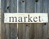 Vintage Style Cream and Natural Wood market Wooden Sign with Maroon Accents - Handmade Kitchen Wall Decor