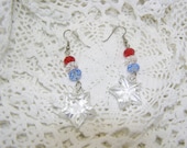 Patriotic Clear Star Dangle Earrings, Red, White And  Blue, July 4th, Memorial Day, Holiday Earrings,  COUPON