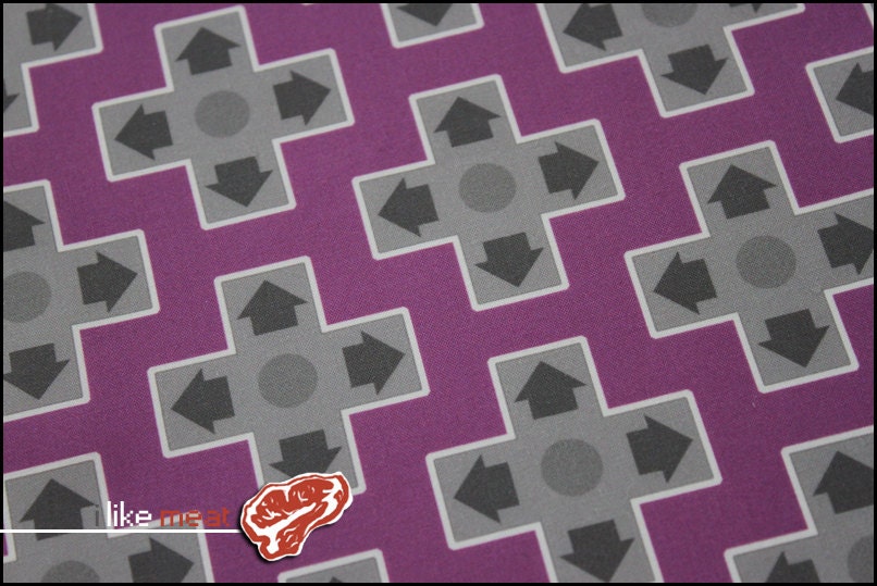 8bit D-Pads Dark Purple - One Fat Quarter of Nintendo themed Kona Cotton Fabric