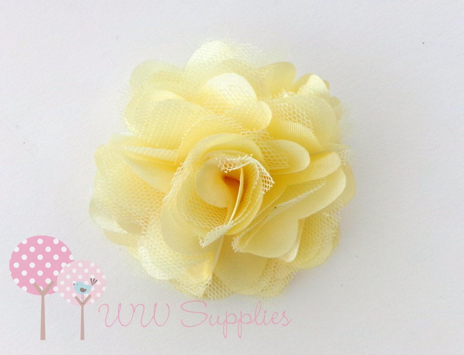 Large 3" Pale Yellow Satin & Mesh Flower - Satin Tulle Flower for Headbands Hair Clips Brooch Pins Hair Accessories