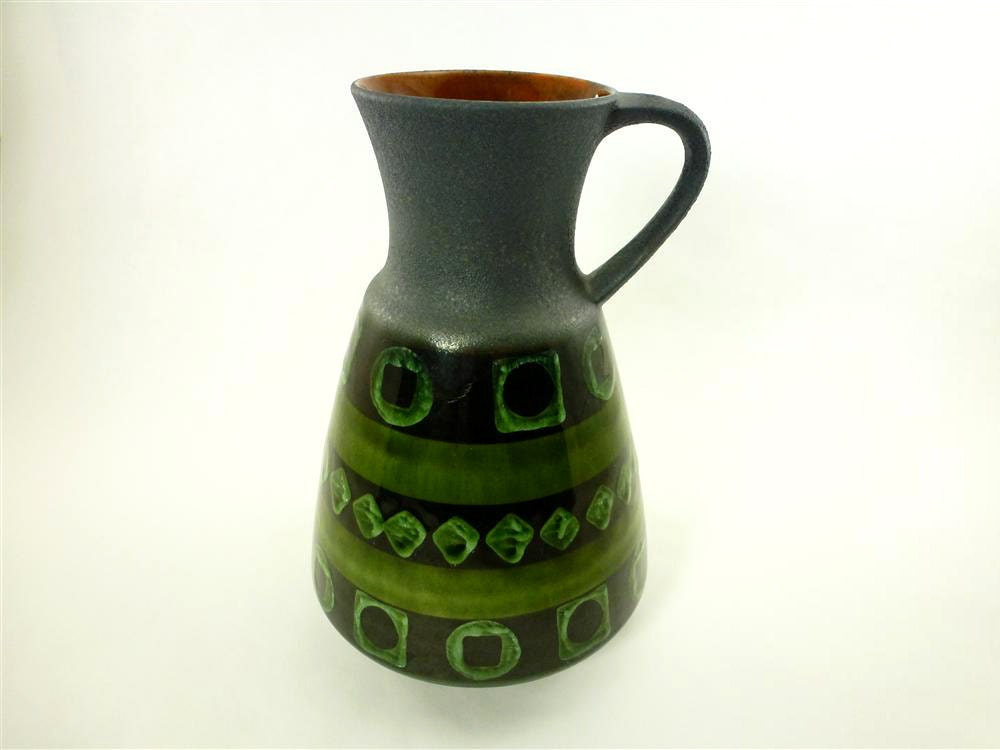 Vintage Green Pottery Pitcher, Made in West Germany