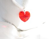 Red Swarovski Heart Necklace, Crystal Glass Heart Pendant, Sterling Silver Necklace, Romantic Jewelry by LetMeBeClassic