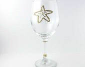 Starfish Bling Wine Glasses, Clear Rhinestones, Gold Glass Paint, 20 oz. Wine Glasses