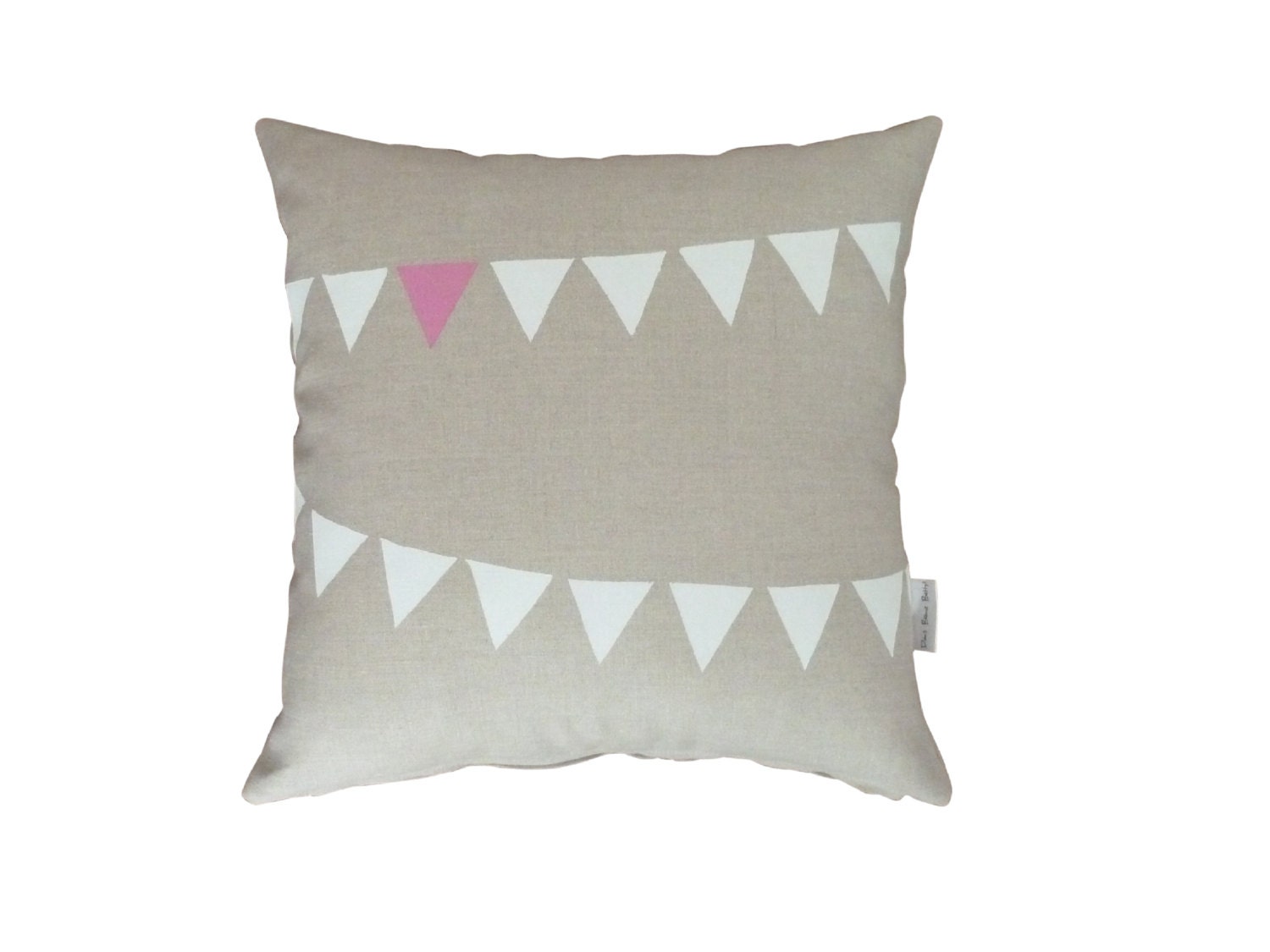 Linen cushion cover / pillow cover - 100% natural linen with hand printed  Bunting / Garland in white and pink