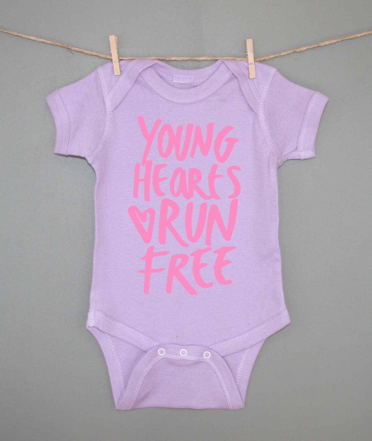 Young Hearts Run Free Baby Onesie, Lavender Baby Onesie, Great Baby Gift or First Birthday