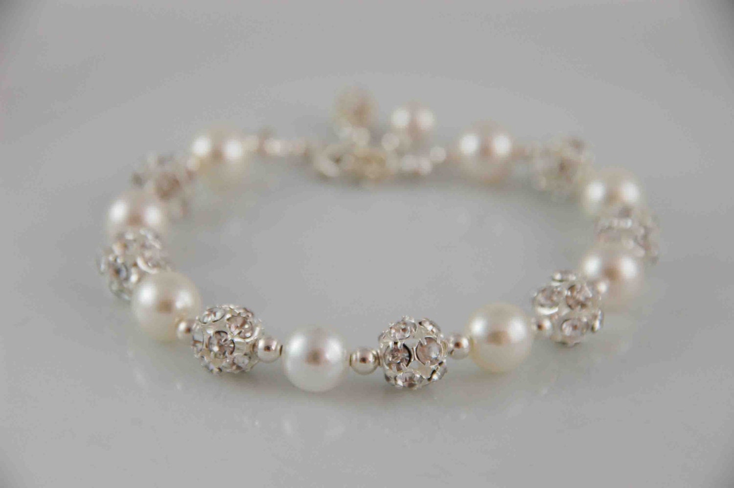 Nula Swarovski Pearl & Diamante Bead Bracelet with Silver Clasp and Chain