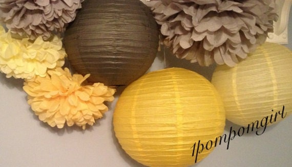A Ray of Sunshine  6 Tissue Paper Pom Poms/Decorated Paper Lanterns