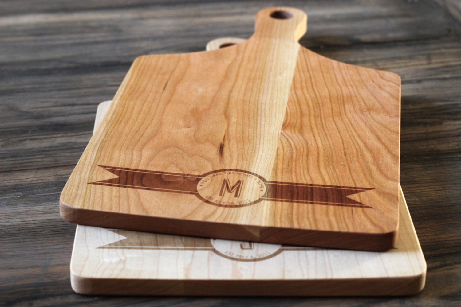 Handle Modern Ribbon Banner Custom Cutting Board