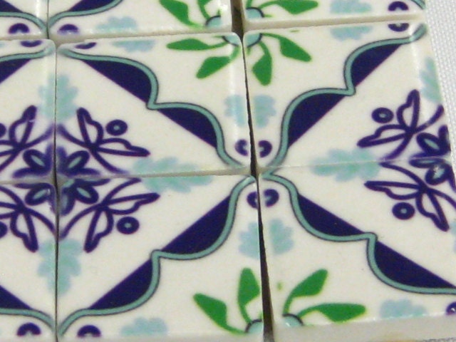 Multani Inlay Pattern AA : 36 Ceramic Tile Set for backsplash, bathroom decor, or display