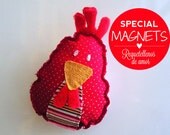 Handmade fridge magnet stuffed chicken plushie eco friendly CIJ