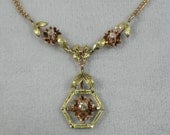 Art Nouveau Era Rose and Green Gold Diamond Necklace with Floral Motif NKGD201D