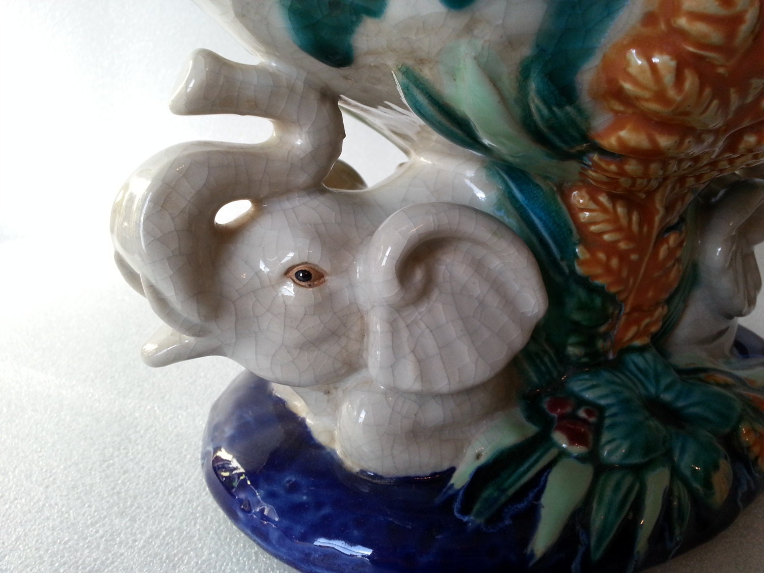 Vintage Ceramic Pottery Centerpiece Bowl With Elephant Heads