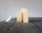 Three wooden houses, natural, unpainted, home decoration, tabletop art sculptures wood by TheBirdOnTheTree