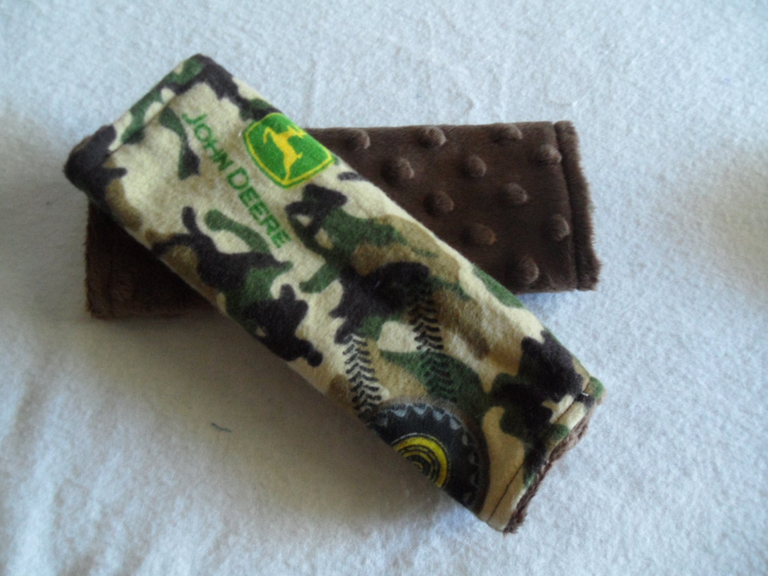 John Deere & Brown Minky Car Seat Strap Covers
