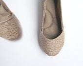 Beige reptile embossed leather ballet flat shoes custom made
