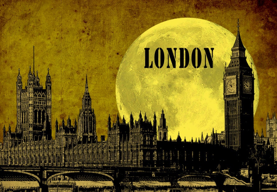 Big Ben London- Retro minimalist digital art poster print 11"x17"- Vintage UK illustration travel print poster.