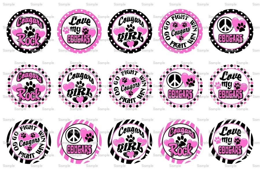 School Spirit COUGARS (Choose Color) Bottle Cap Images 4x6 Bottlecap Collage Scrapbooking Jewelry Hairbow Center