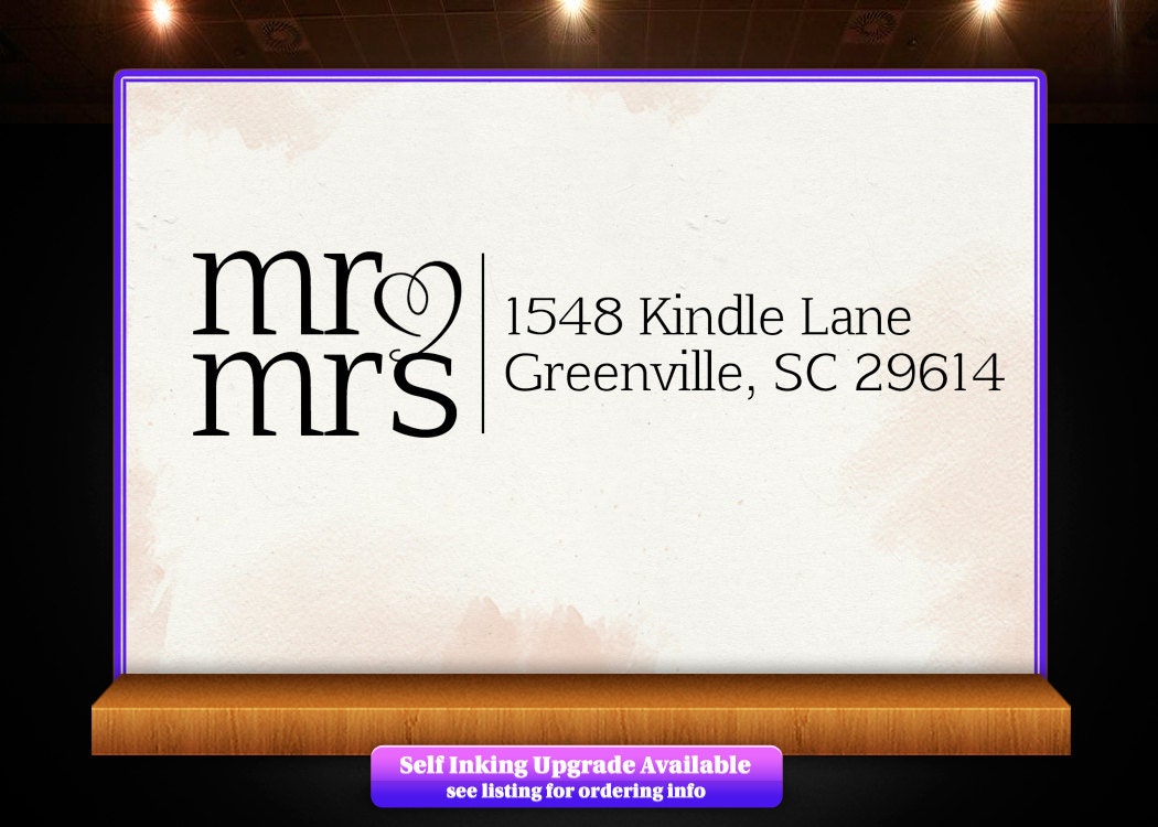 Mr & Mrs Heart Style Return Address Rubber Stamp - Couple in Love - Personalized Gift - Wedding Invitation Stamp - Style 1356