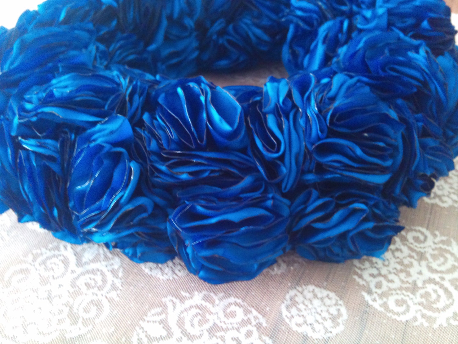 Wreath Fabric Flower. Beautiful spring blue fabric Wreath. Front door decor. Candle decor.
