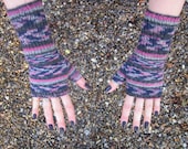 Gloves 'Winter Sunset' Ladies Fingerless Hand Knitted Mitts Wrist Warmers 75% wool Goth Punk  For Her One Pair only