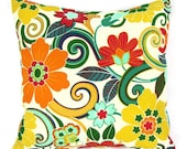 18x18 Throw Pillow Cover Indoor Outdoor Flower Retro Home Decor Decorative Teal Turquoise Yellow Orange Blue Green Red