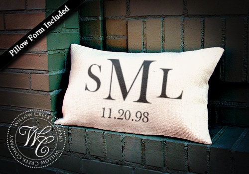 Personalized WEDDING Gift BURLAP PILLOW-  Pillow with Monogram & Established Date