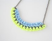 merryme Chunky Chain Necklace Braided with Neon Yellow Baby Blue Cord  Bib Necklace
