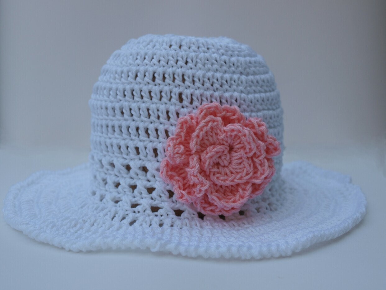 Girls Summerhat, floppy hat, crochet summer hat, cotton hat, white color, handmade by Elenis 4you