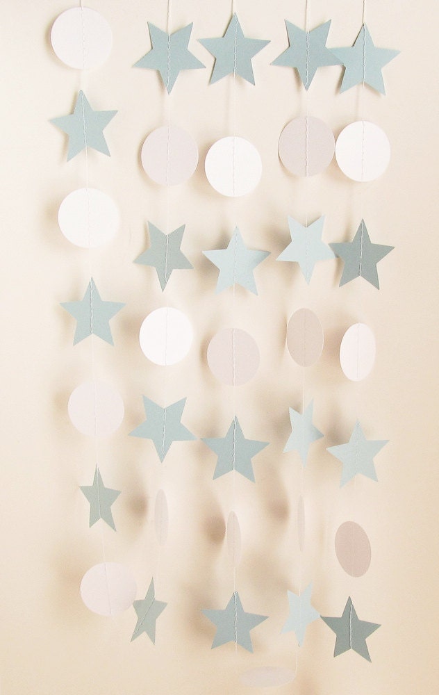 Blue & White Stars Circle Paper Garland 10 ft - Baby Shower Supplies, Summer Wedding, Birthday Party